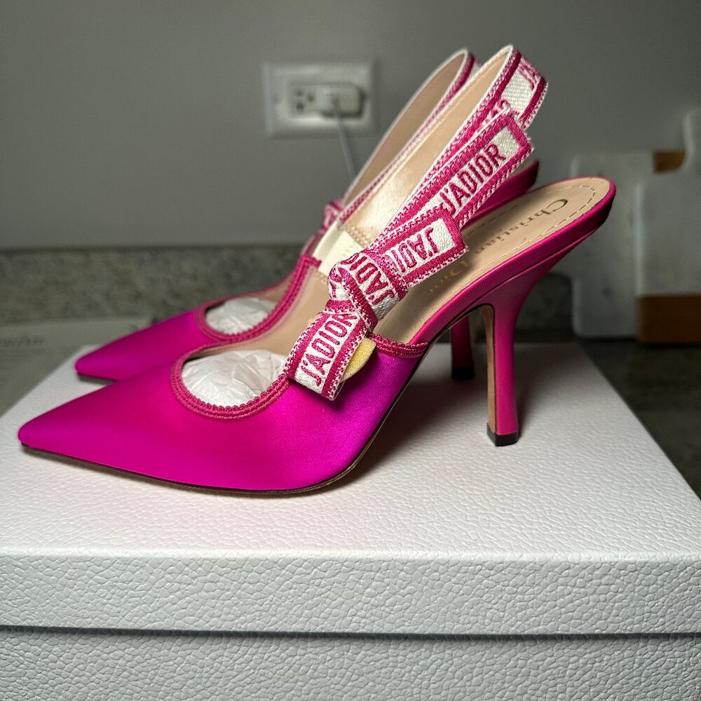 Dior Pink Satin J'Adior Slingback Pointed Toe Heels